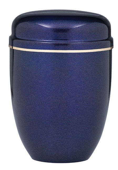 URNA IN ACCIAO BLU C/FASCIA ORO