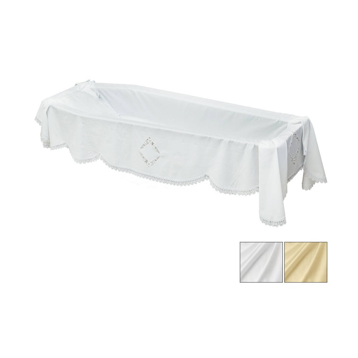 LENZUOLO IN COTONE CON MERLETTO MACRAME CHAMPAGNE