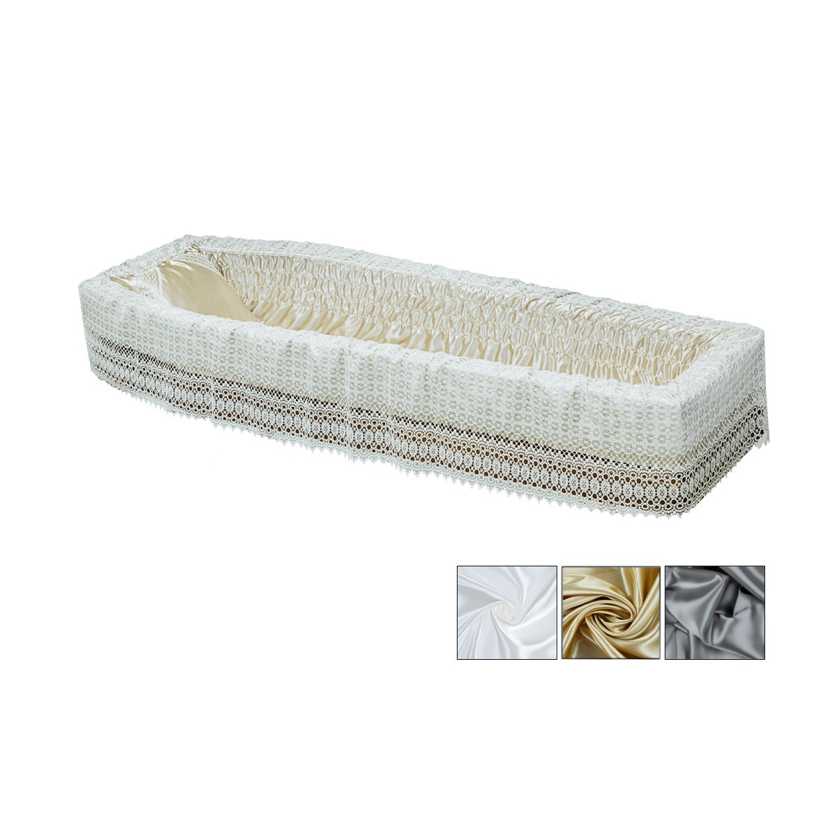 IMBOTTITURA IN RASO CON PIZZO MACRAME GRIGIO